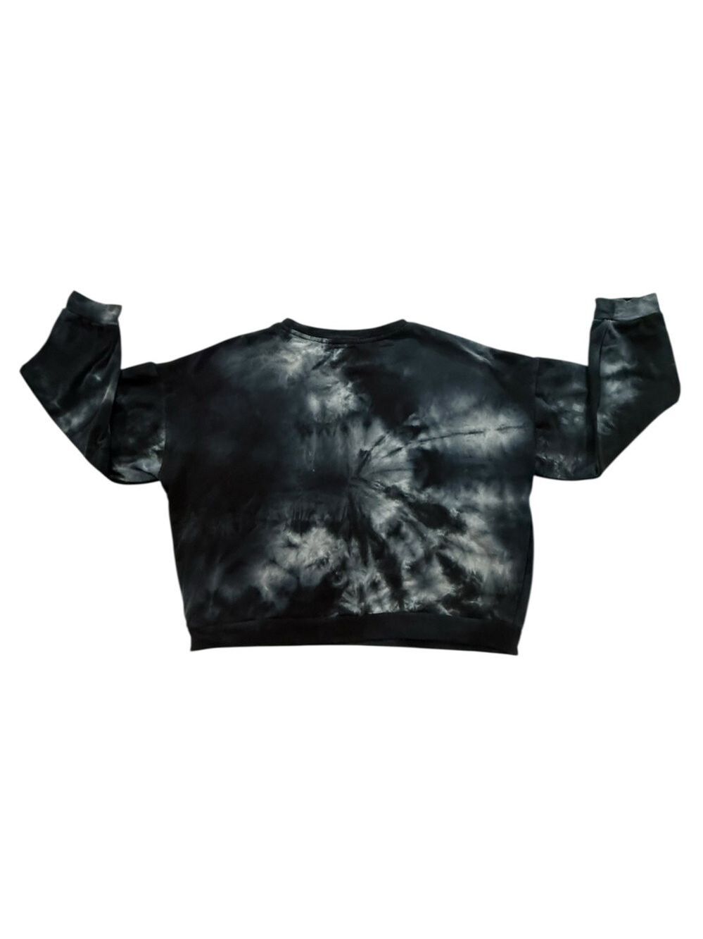 ALLFENIX Black White Tie Dye Cropped Sweatshirt Pullover Long Sleeve Size L
